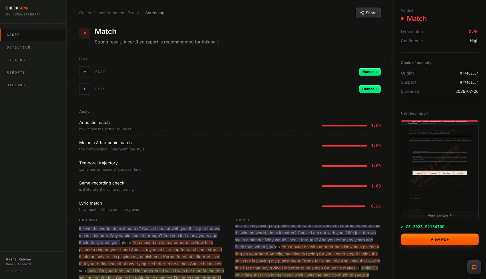 Prove if an AI song used your client's music unauthorized